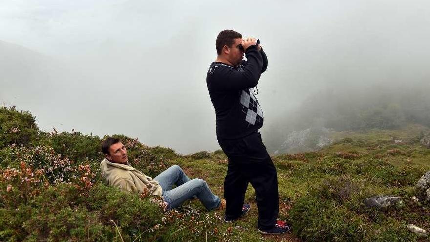 Turistas en una excursión de la berrea de los venados en Aller.