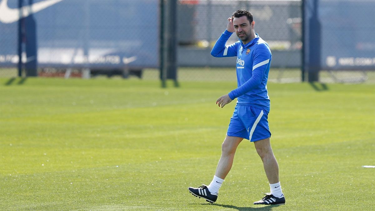 Xavi Hernández, durante el entrenamiento previo al Barça-Cádiz