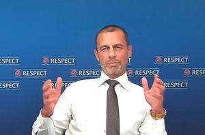 Aleksander Čeferin, presidente de la UEFA, durante su intervención ante los medios.