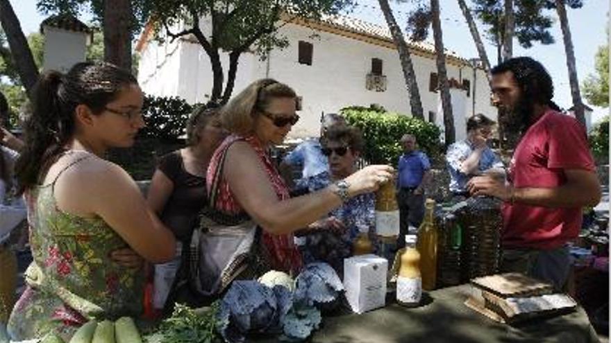 Vecinos de Godella, ayer, en un puesto del mercado de venta de productos ecológicos.