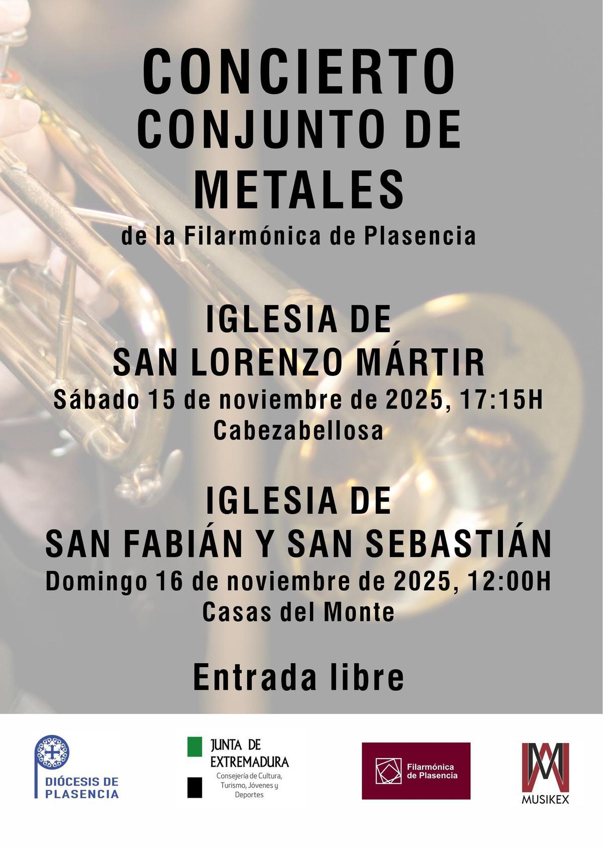 Cartel de los conciertos de la Filarmónica de Plasencia en dos zonas afectadas por incendios este verano.