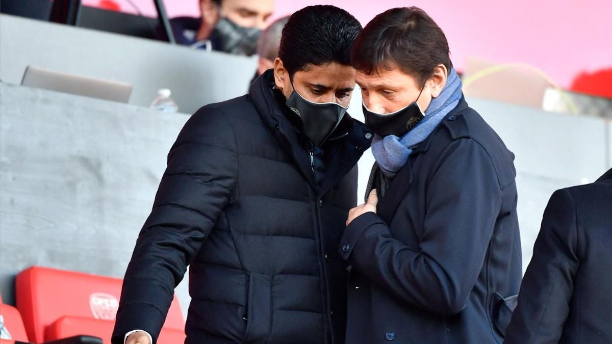 Leonardo y Al-Khelaifi, en un partido del PSG esta temporada