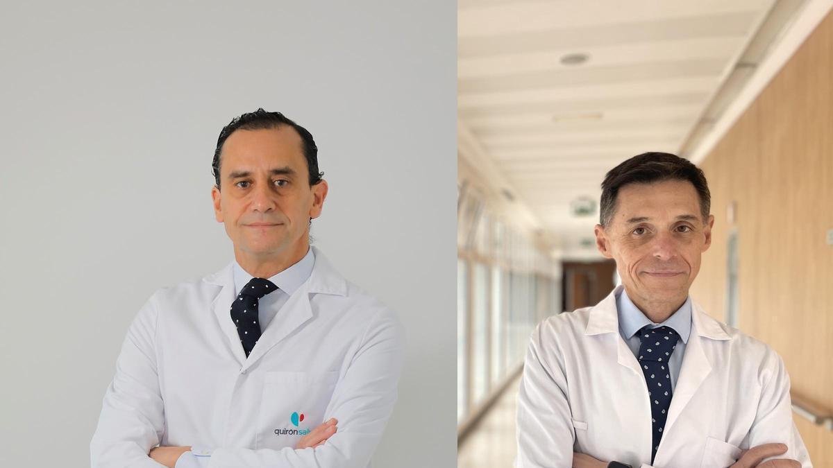 A la izquierda; Salvador Morales, jefe del servicio de Cirugía General y del Aparato Digestivo del Hospital Quirónsalud Sagrado Corazón. A la derecha; Fernando de la Portilla, jefe de la Unidad de Proctología Avanzada del Hospital Quirónsalud Infanta Luisa.