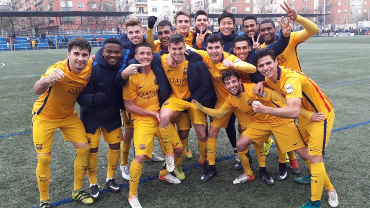 Así festejó el Barça B un triunfo que les permite ser campeones de invierno