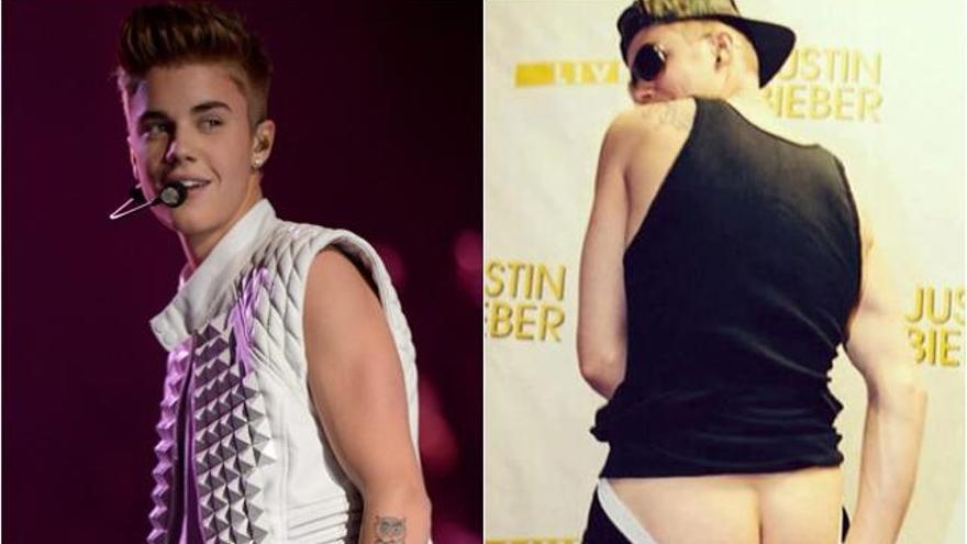 A la derecha, la polémica imagen colgada por Justin Bieber.