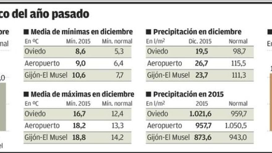 El mes pasado fue el diciembre más caluroso en Asturias desde hace cuatro décadas