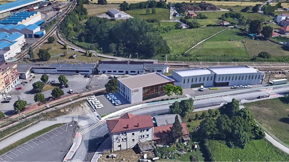 Reproducción infográfica de la base de mantenimiento ferroviario de El Berrón