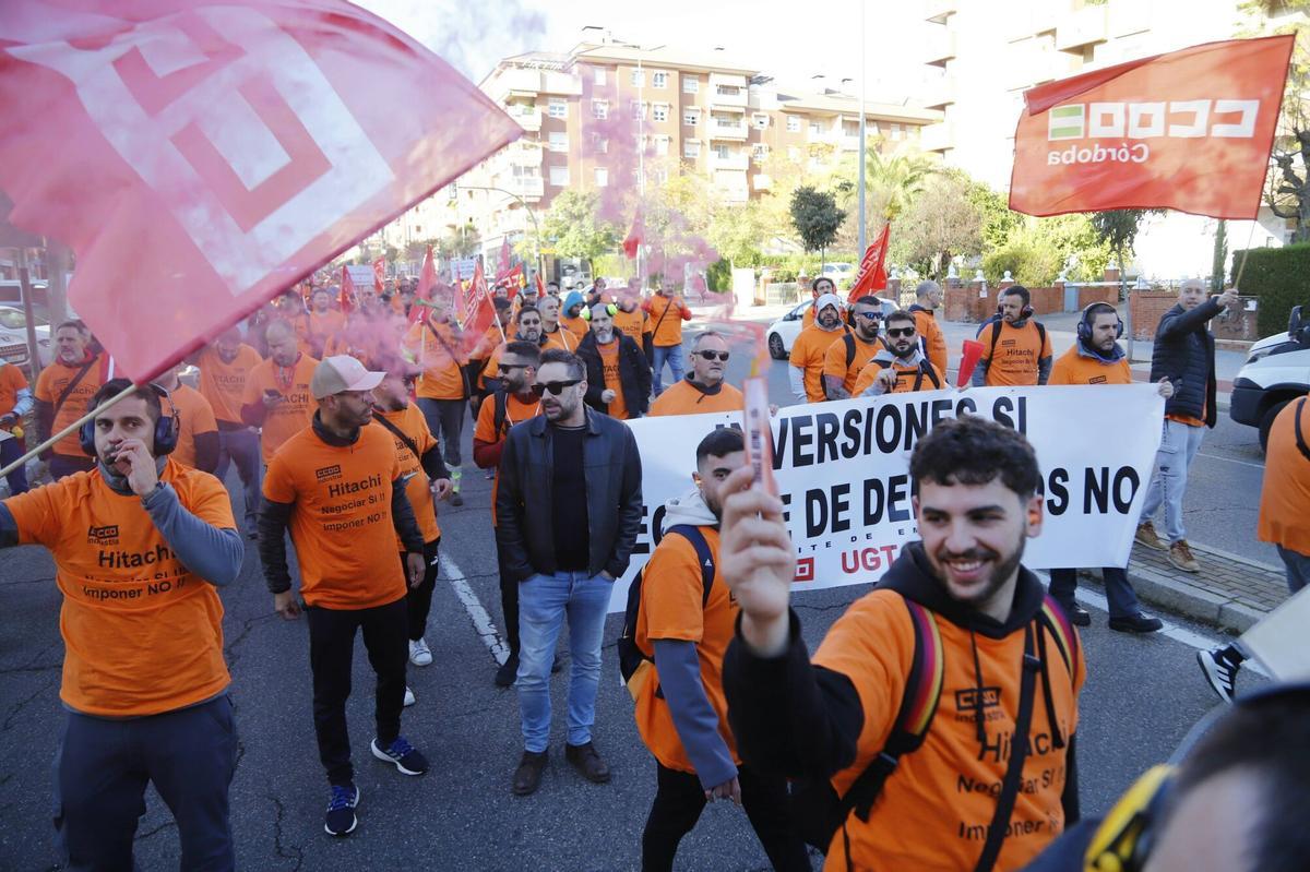 Manifestación de los trabajadores de Hitachi.