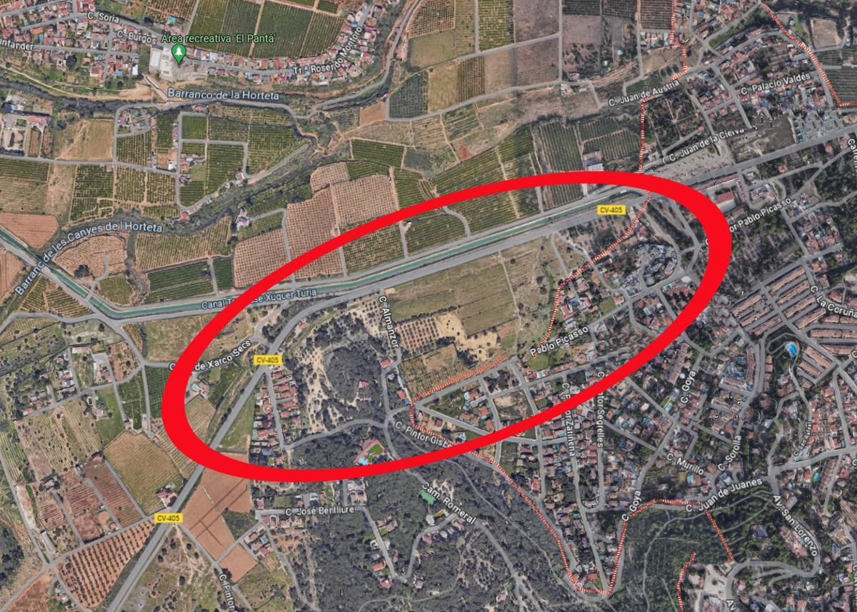 Ubicaicón en el mapa de lo solares que salen a subasta en Torrent.