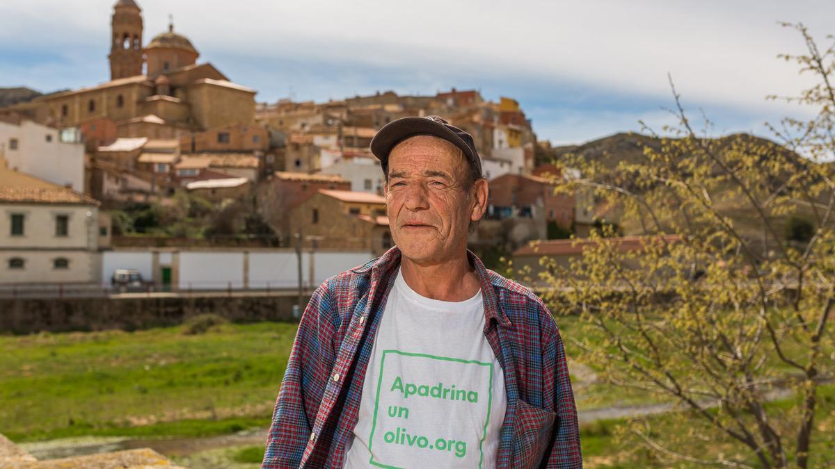 Un agricultor del proyecto Apadrina un Olivo.org, de Oliete, en Teruel.