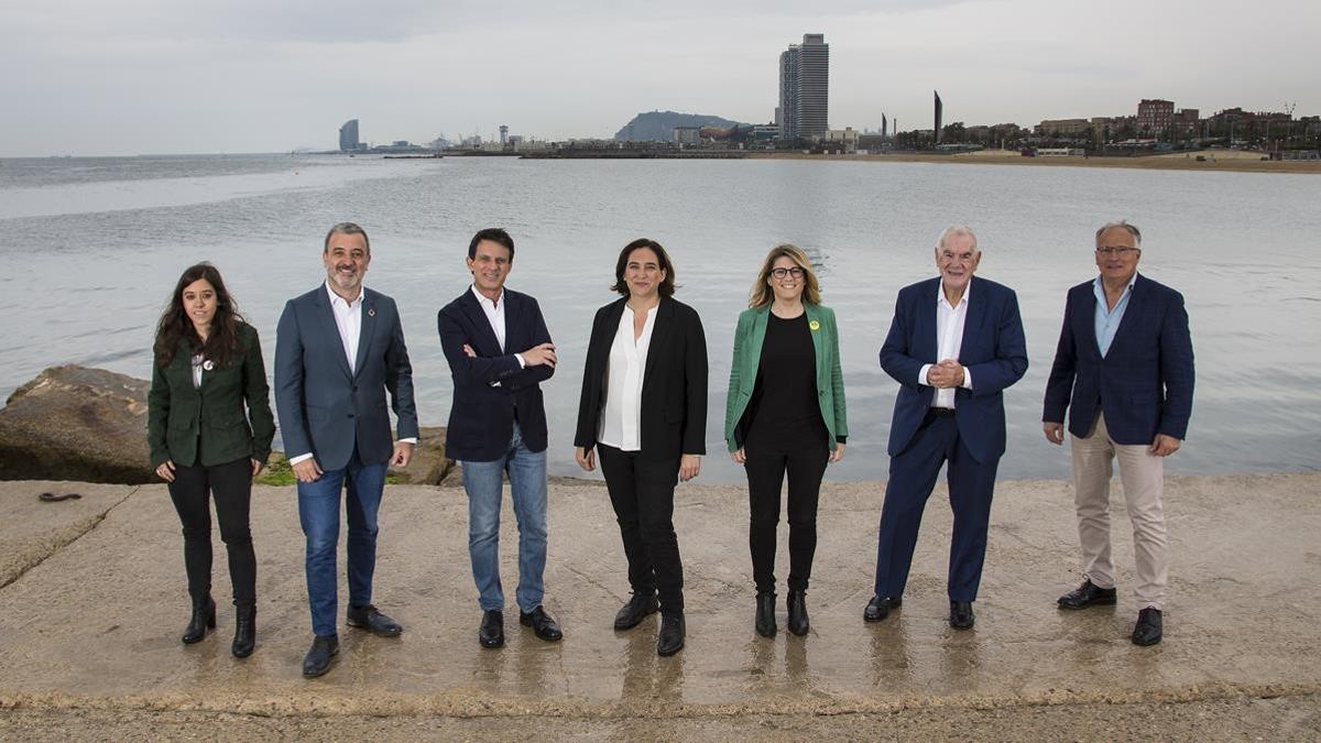Los presidentes de los grupos municipales de Barcelona, cuando eran candidatos, el 25 de mayo de 2019.