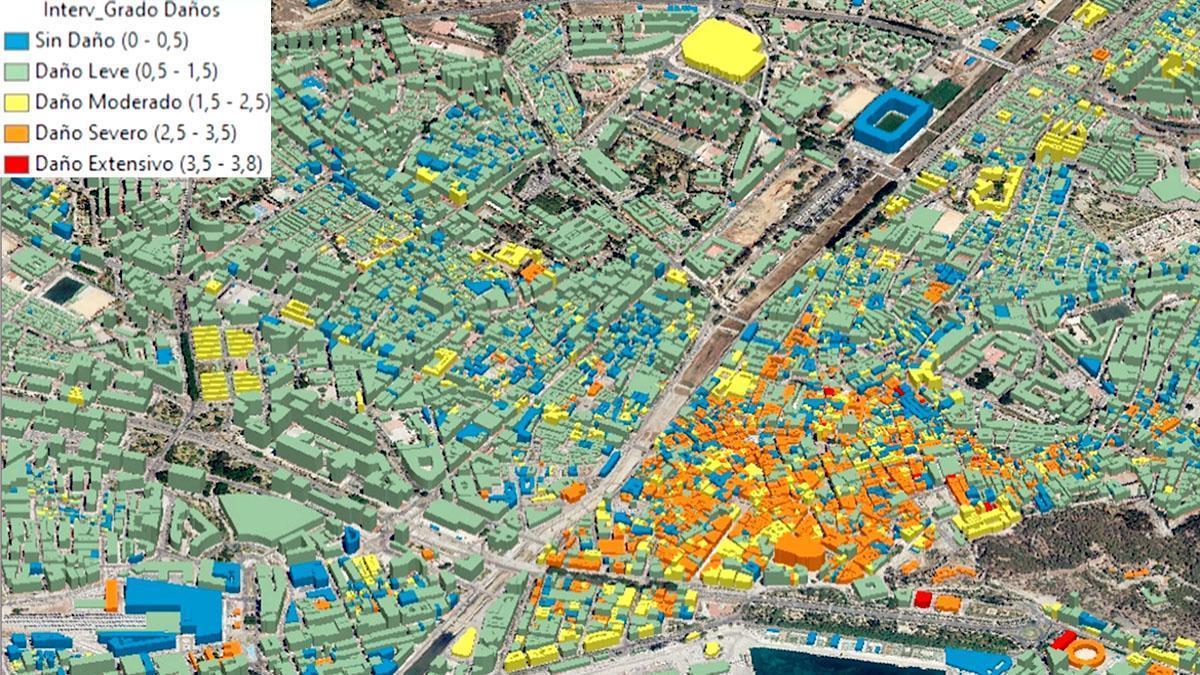 Este es el mapa de posibles daños por terremoto en el término municipal de Málaga