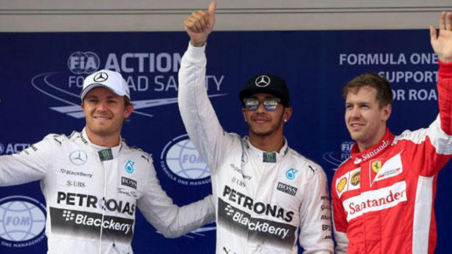 Hamilton, junto a Rosberg y Vettel.