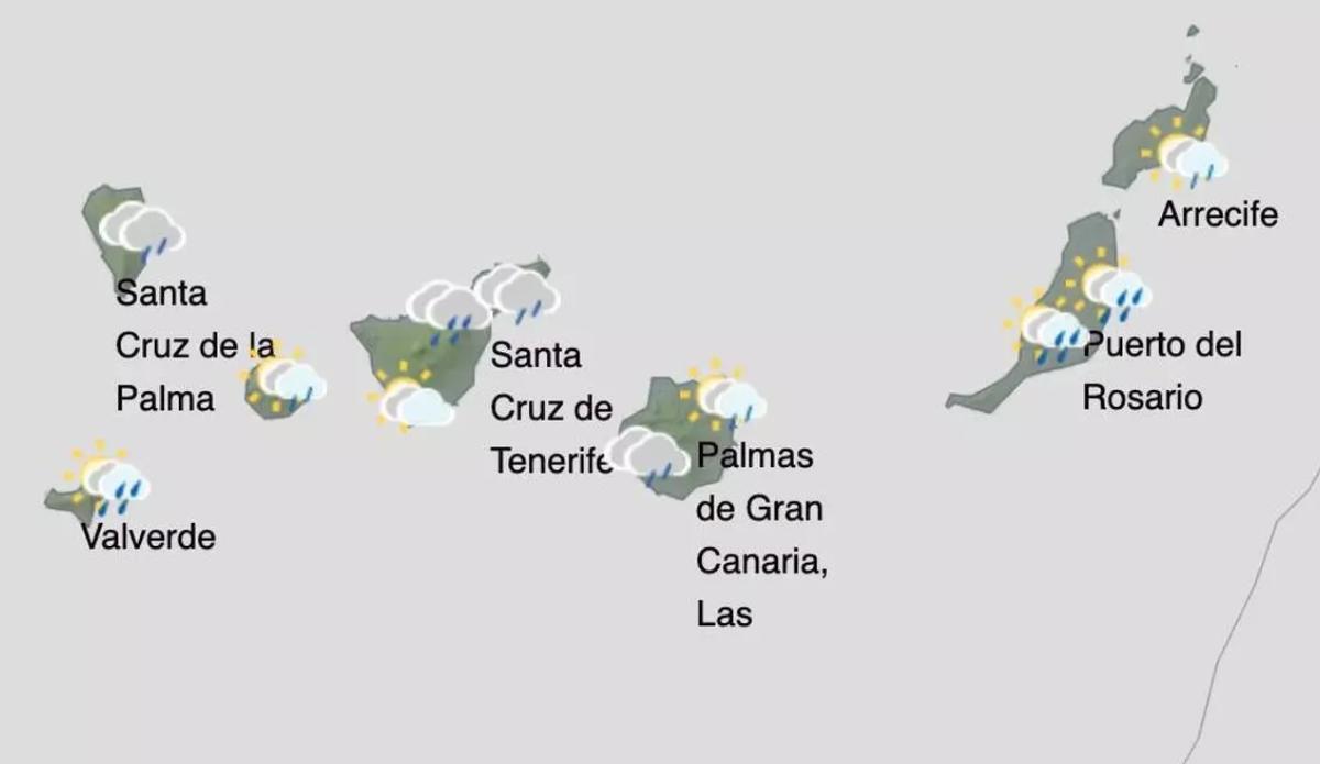Gráfico del mapa de lluvias en Canarias para este viernes, 20 de octubre