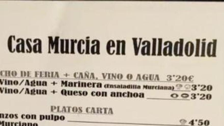 El menú “murciano” de Valladolid que insulta a la gastronomía regional: de garbanzos con pulpo a &#039;Agua de Murcia&#039;