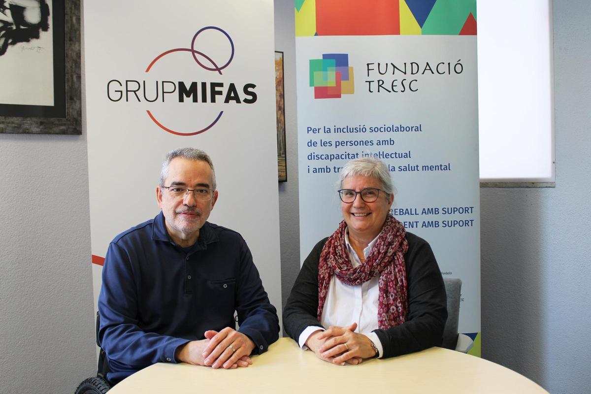 El president de Mifas, Artur Altabàs, i la presidenta de la Fundació TRESC, Montserrat Cardona.
