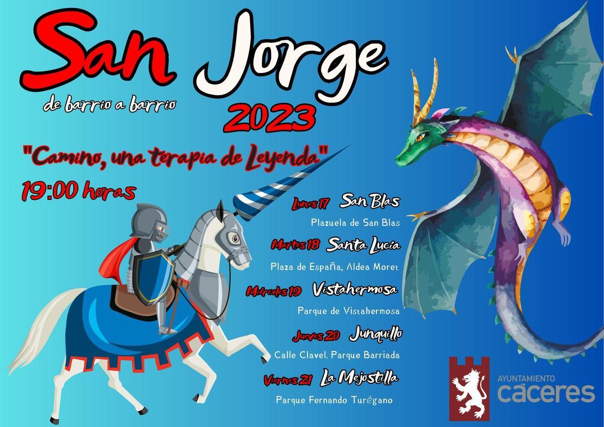 Cartel de San Jorge en los barrios de Cáceres.