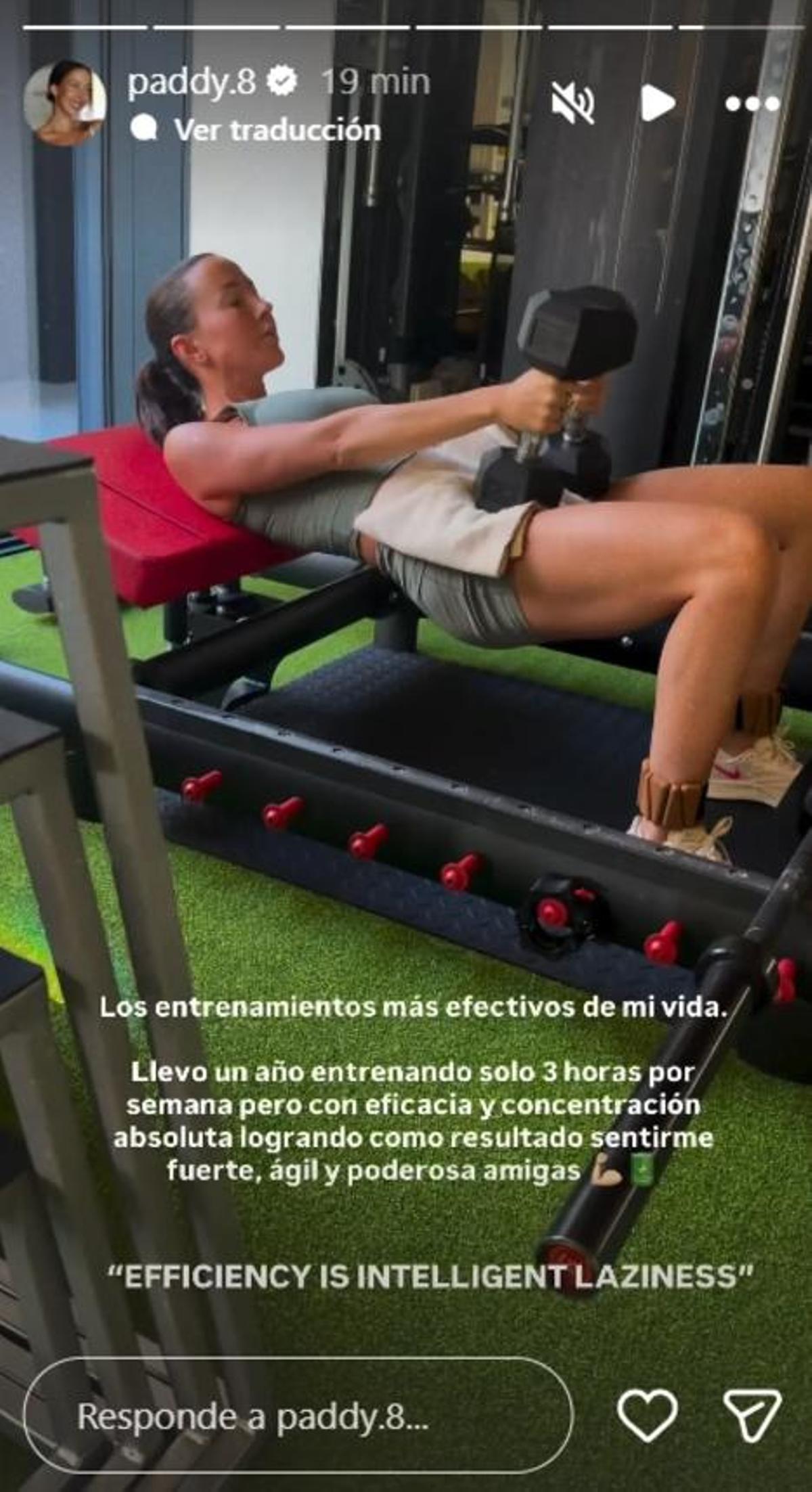 Paddy Noarbe, mujer de Marcos Llorente, mostrando en instagram su rutina de entrenamiento