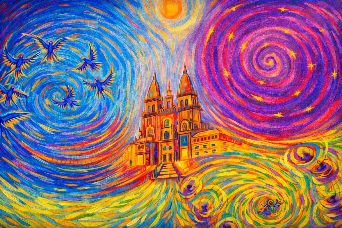 Obra da artista muxiana coa que busca transmitir a forza espiritual e simbólica da Catedral de Santiago.