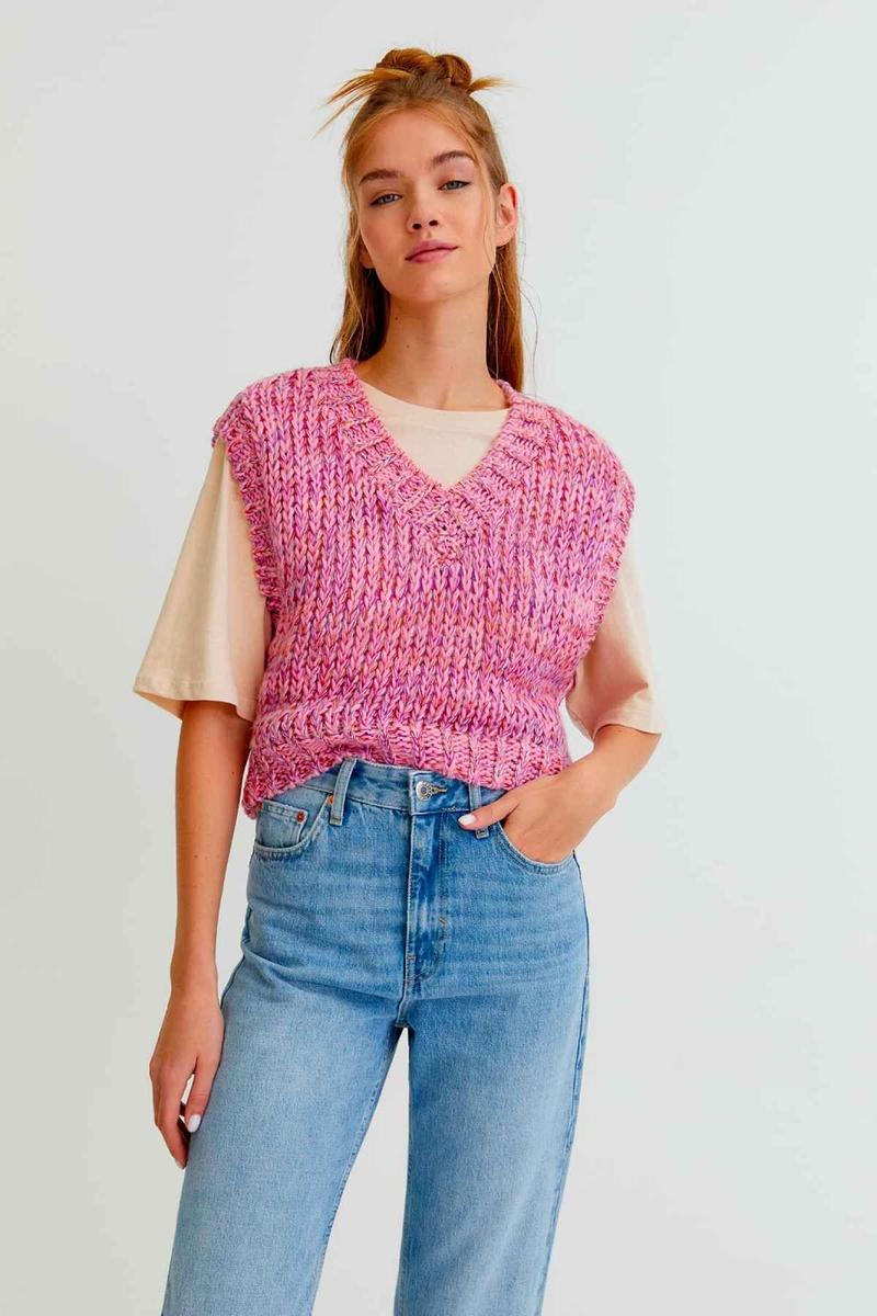 Chaleco de punto cropped rosa de Pull &amp; Bear