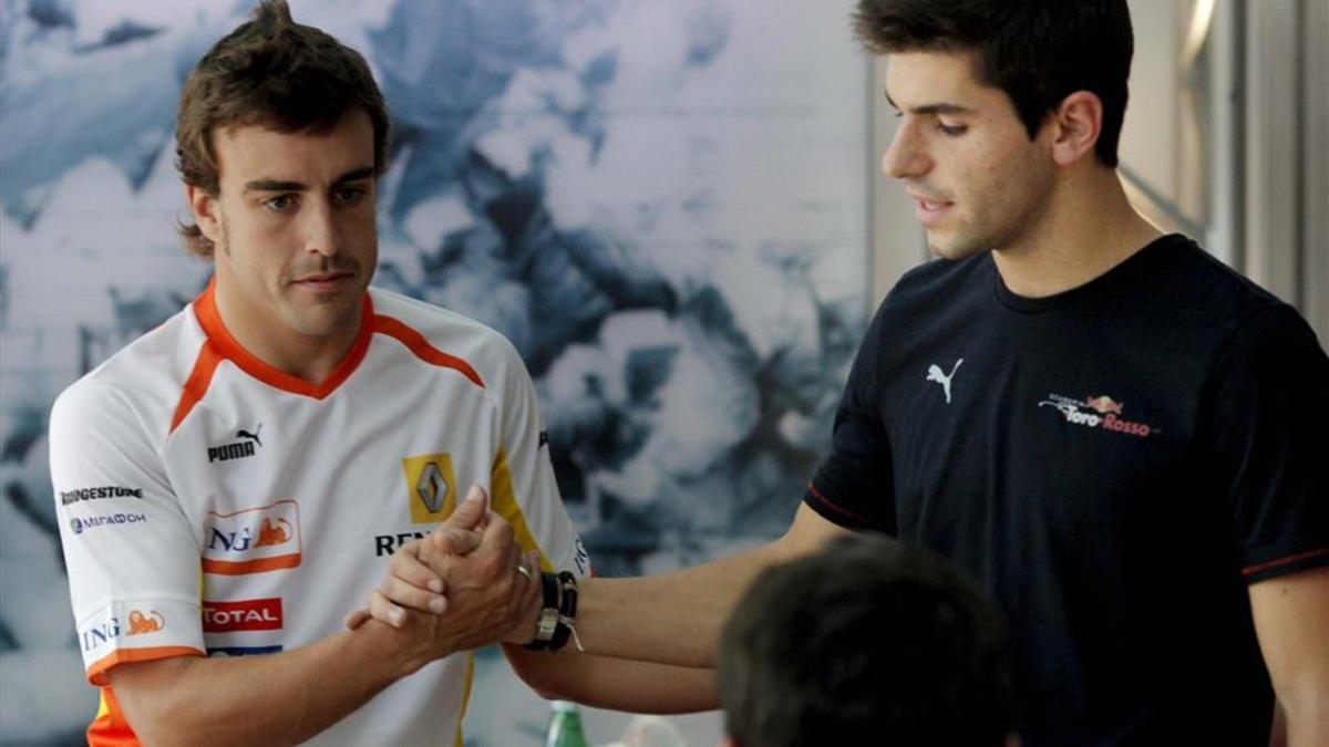Alonso y Alguersuari, en 2009, cuando el barcelonés debutó en la F1