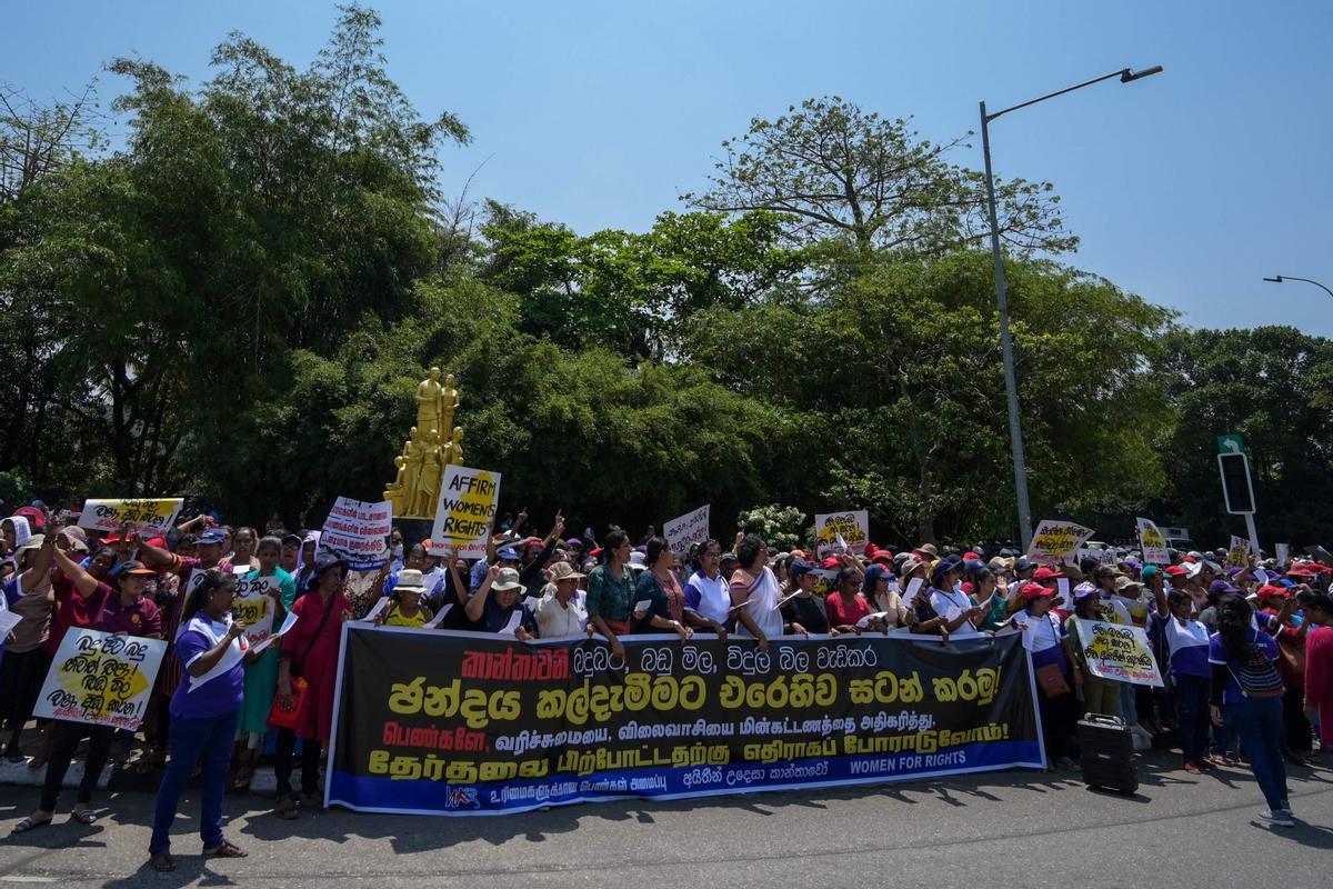 Manifestaciones por el 8-M en Colombo, Sri Lanka.