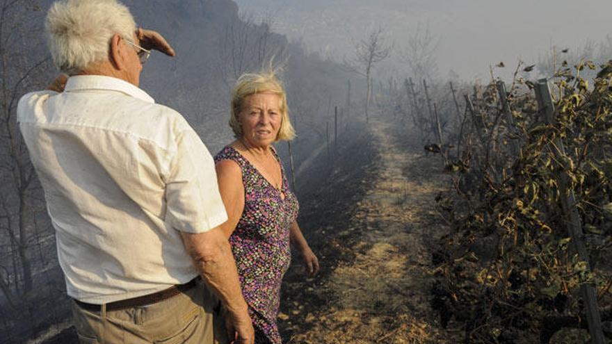 Vecinos de Cudeiro en la zona incendiada. // Brais Lorenzo