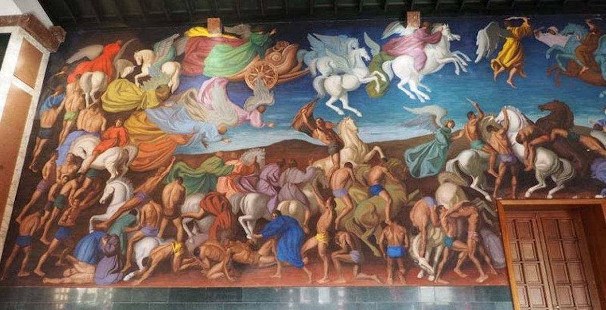 Mural de Enrique Segura en la sala de recepciones del Aula Magna de la Laboral.