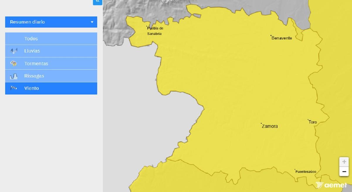 Toda la provincia de Zamora, en aviso amarillo por viento.
