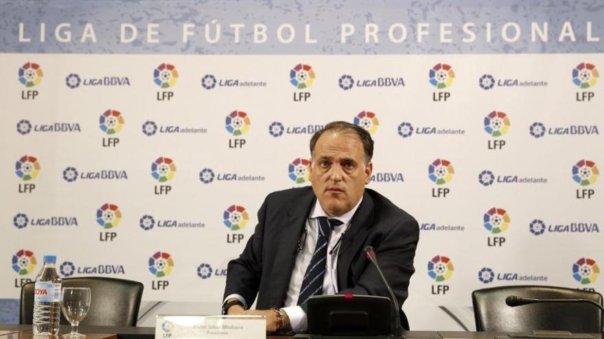 Javier Tebas, presidente de la LFP, insiste en que no puede inscribir al Murcia en Segunda.