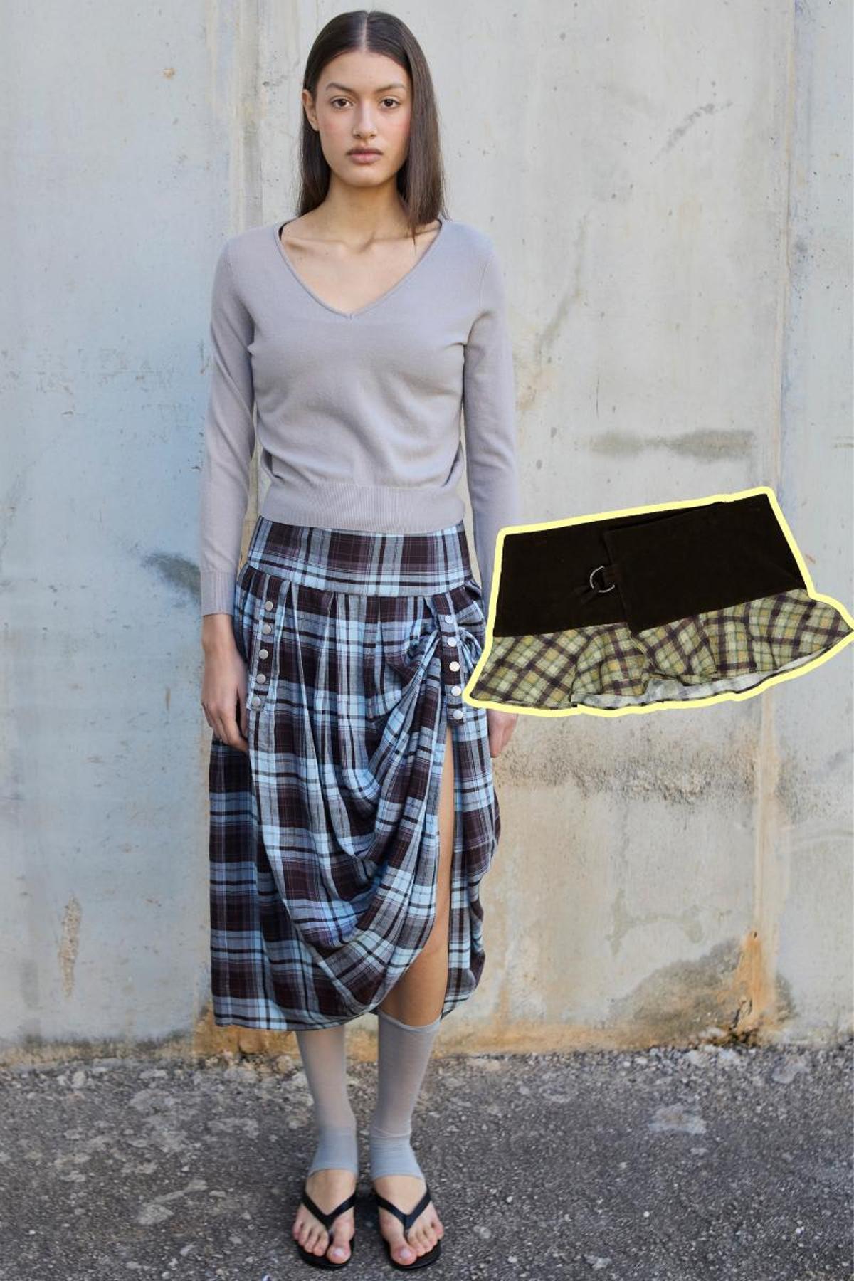 Look con falda a cuadros que permite varias posiciones