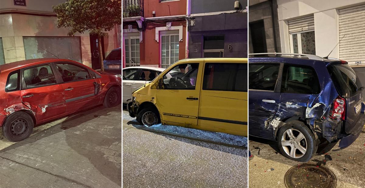 Vehículos dañados por un conductor que dio positivo en alcoholemia tras circular por Os Mallos bajo los efectos del alcohol.