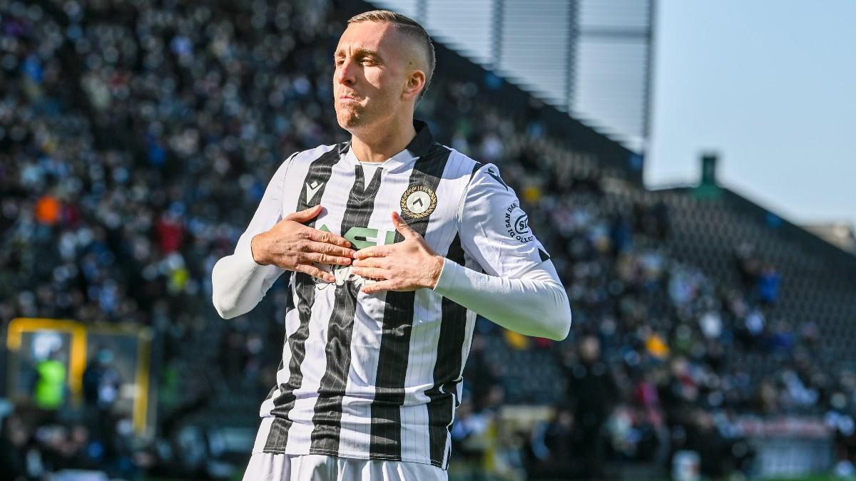 Deulofeu celebrando un gol con el Udinese