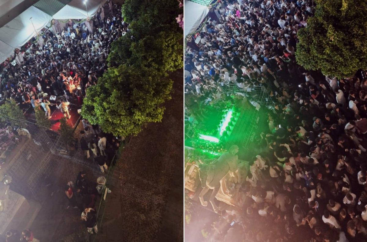 A la izquierda, primera noche de Cruces en Santa Marina en 2025, a la izquierda, el aspecto que presentaba en 2024.