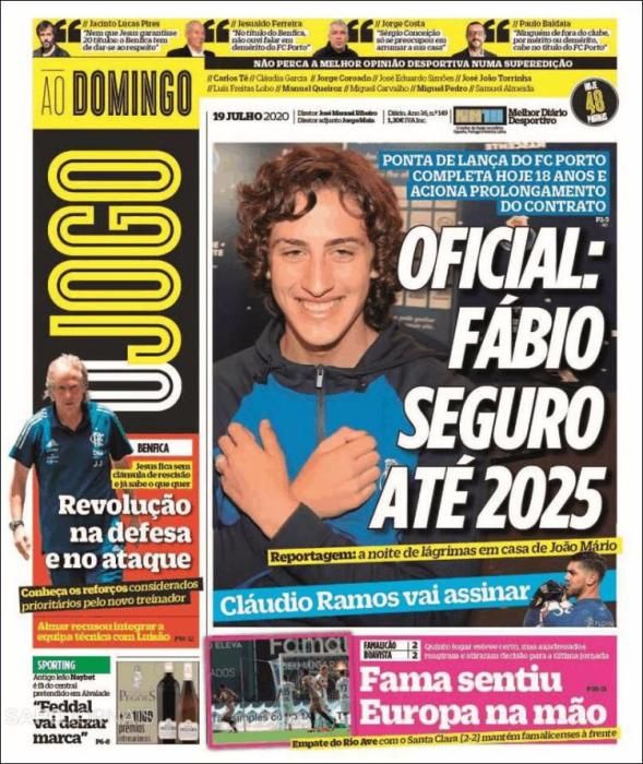 Portada O JOGO domingo 19 julio 2020