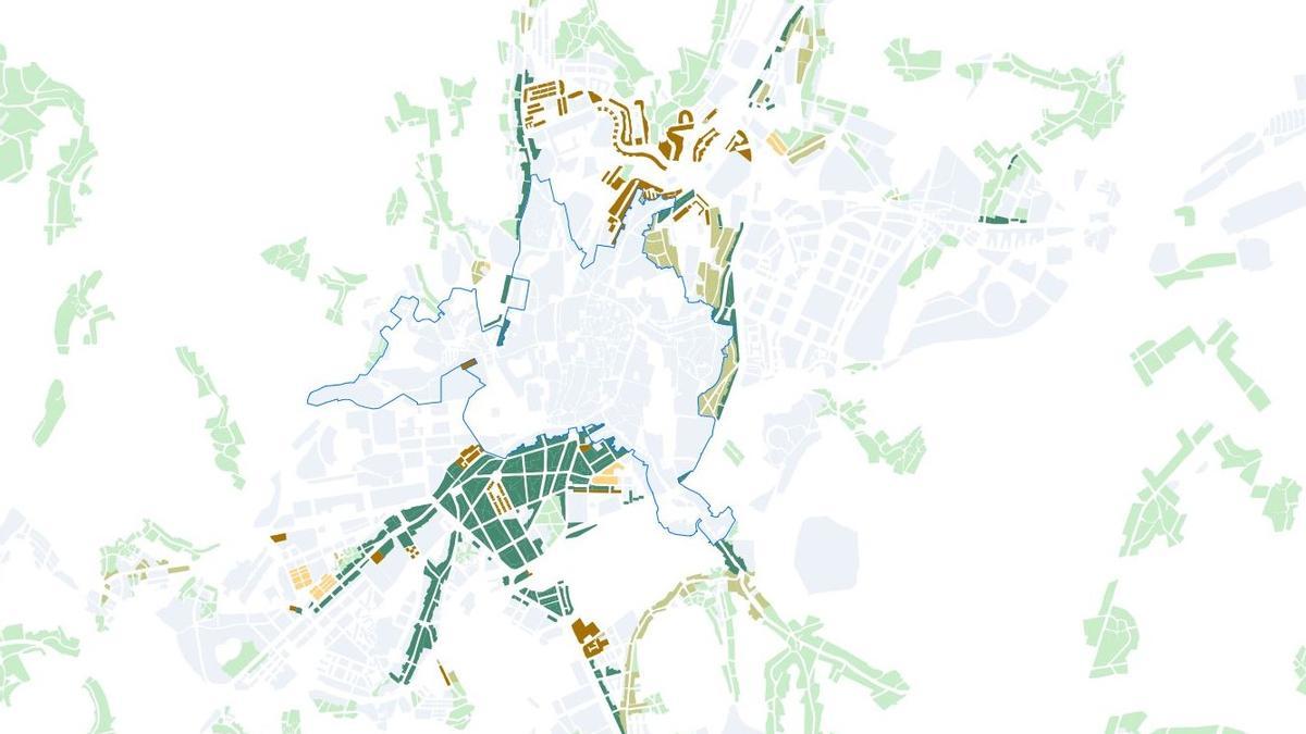 Mapa de zonas prohibidas incluidas dentro del perímetro azul