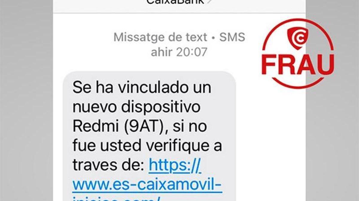 Imagen del mensaje fraudulento alertado por la Agència de Ciberseguretat