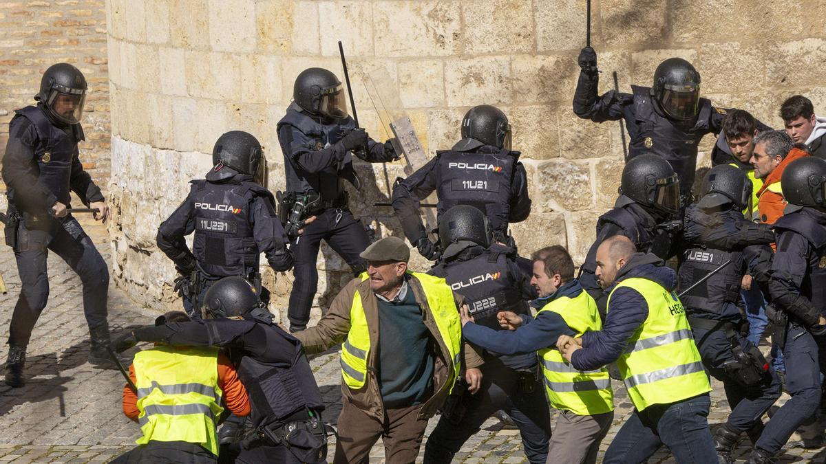 Las protestas de los agricultores llegaron a las puertas de La Aljafería.