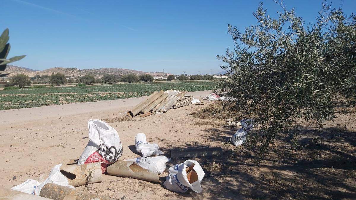 Placas y bolsas que, según los vecinos de La Hoya, contienen amianto