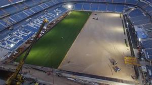 El césped del Bernabéu ya está listo