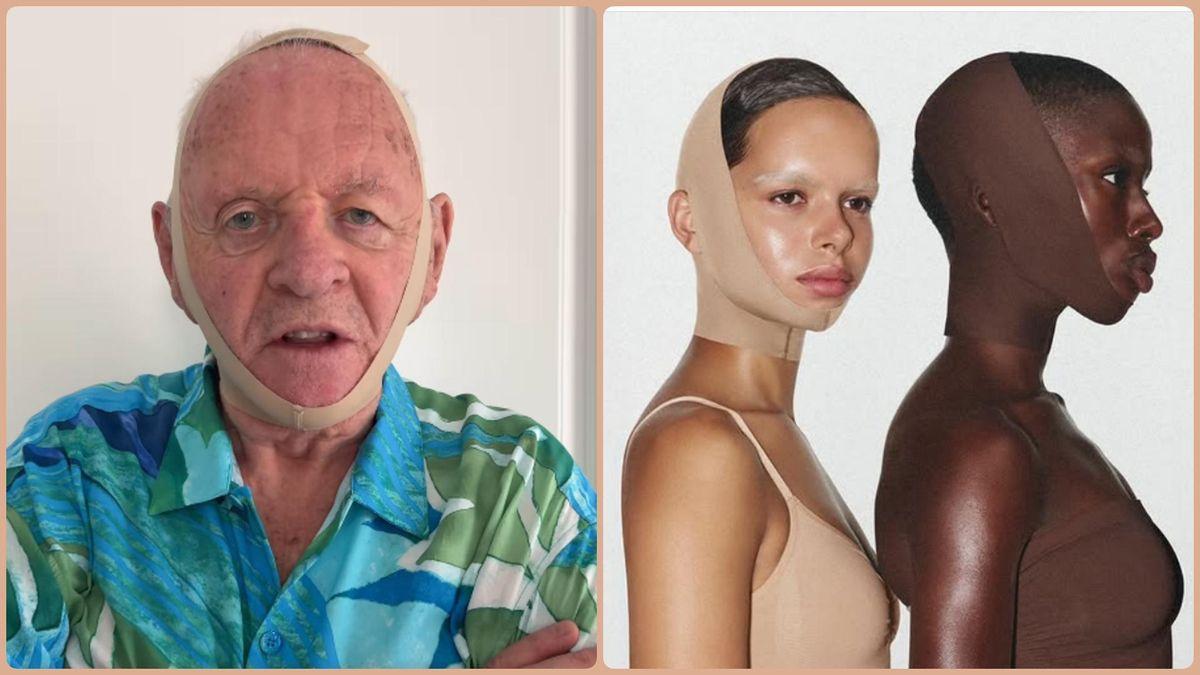 Anthony Hopkins emula a Hannibal Lecter con la nueva faja facial de Skims, la marca de Kim Kardashian.