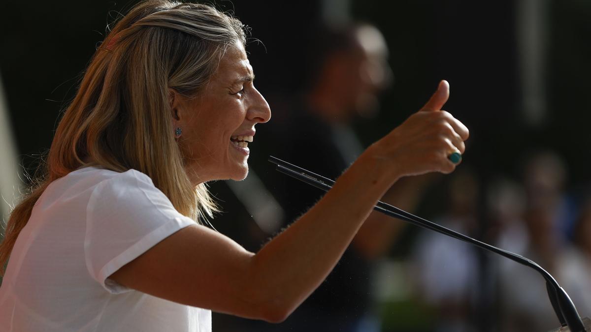 Yolanda Díaz, en un acto en Málaga durante la campaña electoral.