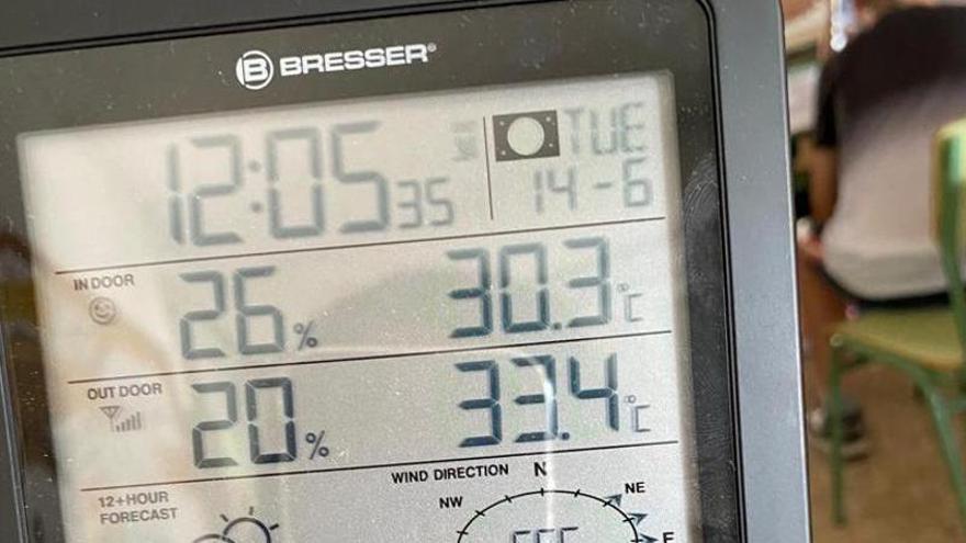 Más de 30 grados registraba un aula del colegio Artero de Bullas al mediodía.