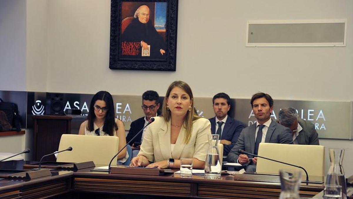 Sandra Valencia, durante su comparecencia en la Comisión de Educación y Formación Profesional de la Asamblea de Extremadura.
