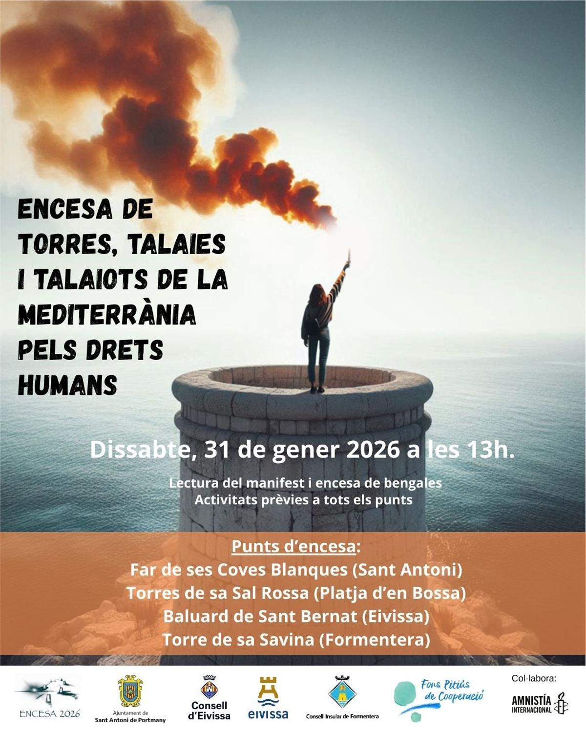 Cartel de la 'Encesa de Torres, Talaies i Talaiots pels Drets Humans' del 2026