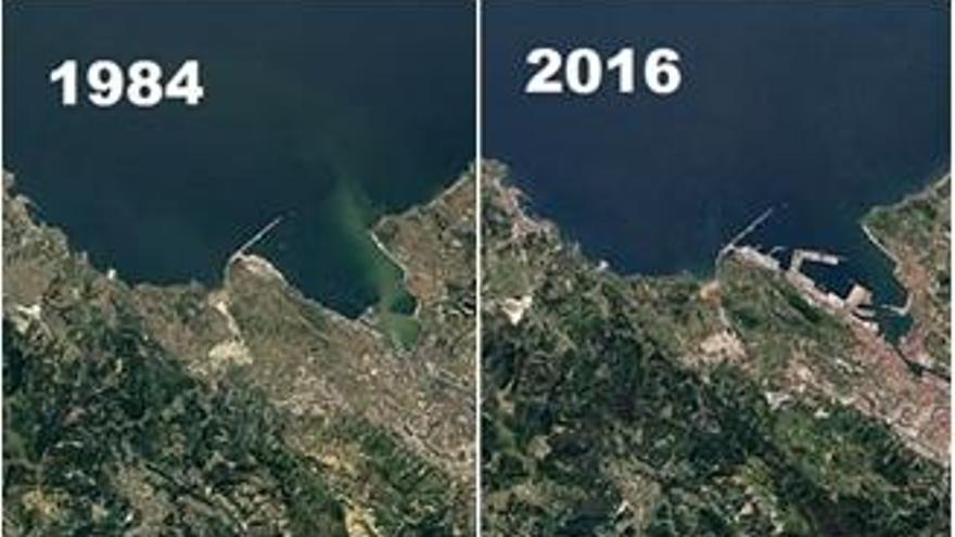 España, vista desde el espacio en 1984 y 2016.