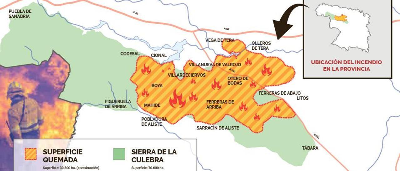 Medio Ambiente cifra en 30.800 hectáreas el desastre, que afecta a 24 pueblos