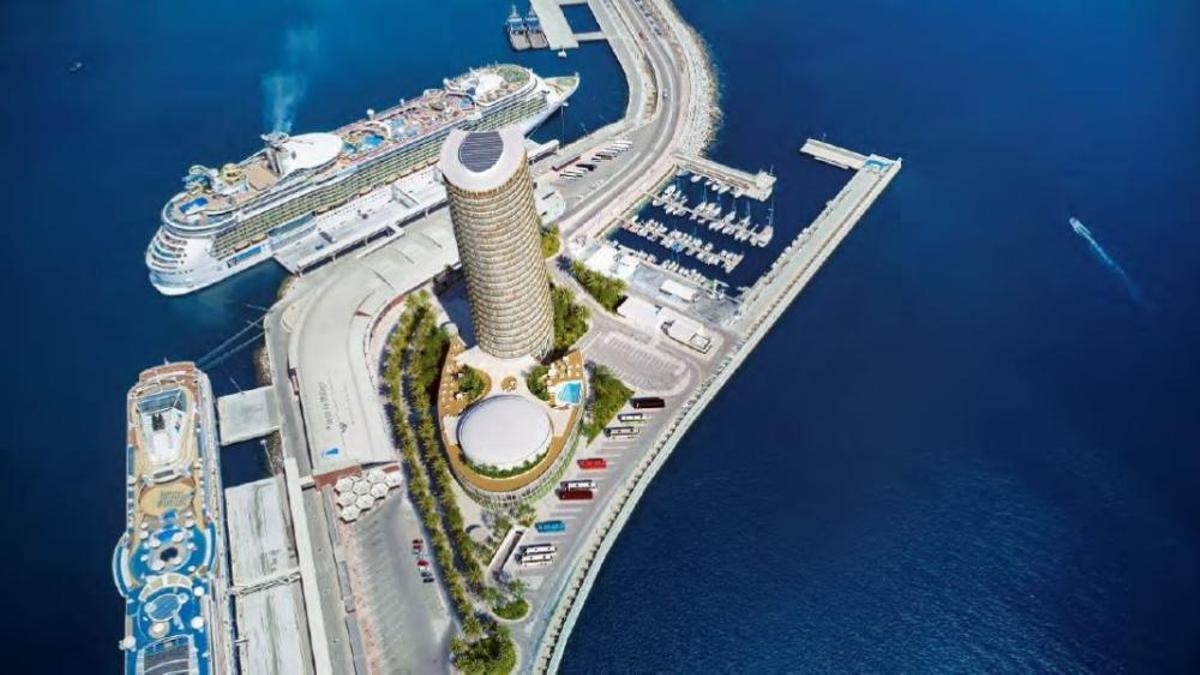 Una imagen del proyecto de hotel rascacielos en el Dique de Levante.
