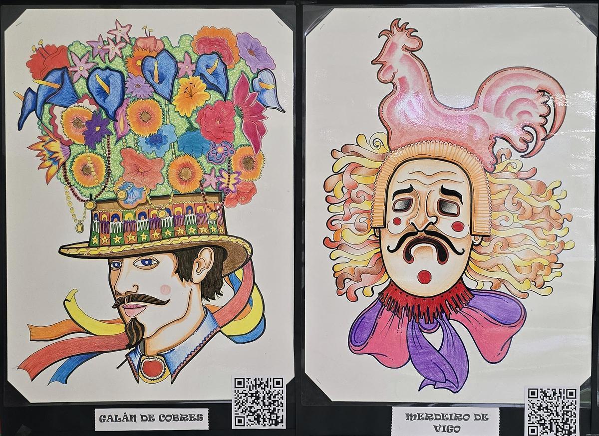 El Galán de Cobres y el Merdeiro de Vigo, en la exposición de máscaras de carnaval en el ROU