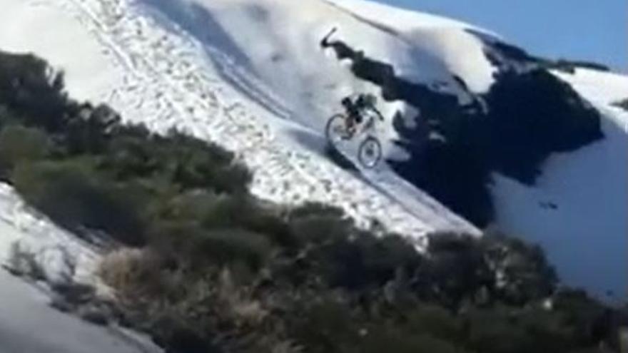 Se lanzan en bicicleta sobre las retamas del Teide